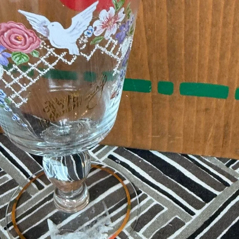 Fenton Glassware Happy Anniversary wine glass